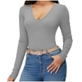 thumbnail image 5 of qucoqpe Women's 2025 Fall Winter Fashion Solid V Neck Long Sleeve Casual Slim Fit Knitted Sweater Tops, 5 of 5