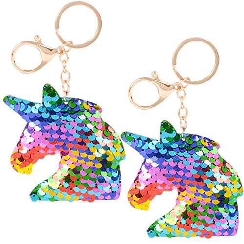Rhode Island Novelty 3 Inch Flip Sequin Plush Rainbow Silver Unicorn Keychains, Two per Order