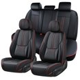 thumbnail image 1 of Juego completo de fundas para asientos de coche BWTJF de piel sintética, negro y rojo, 1 of 9