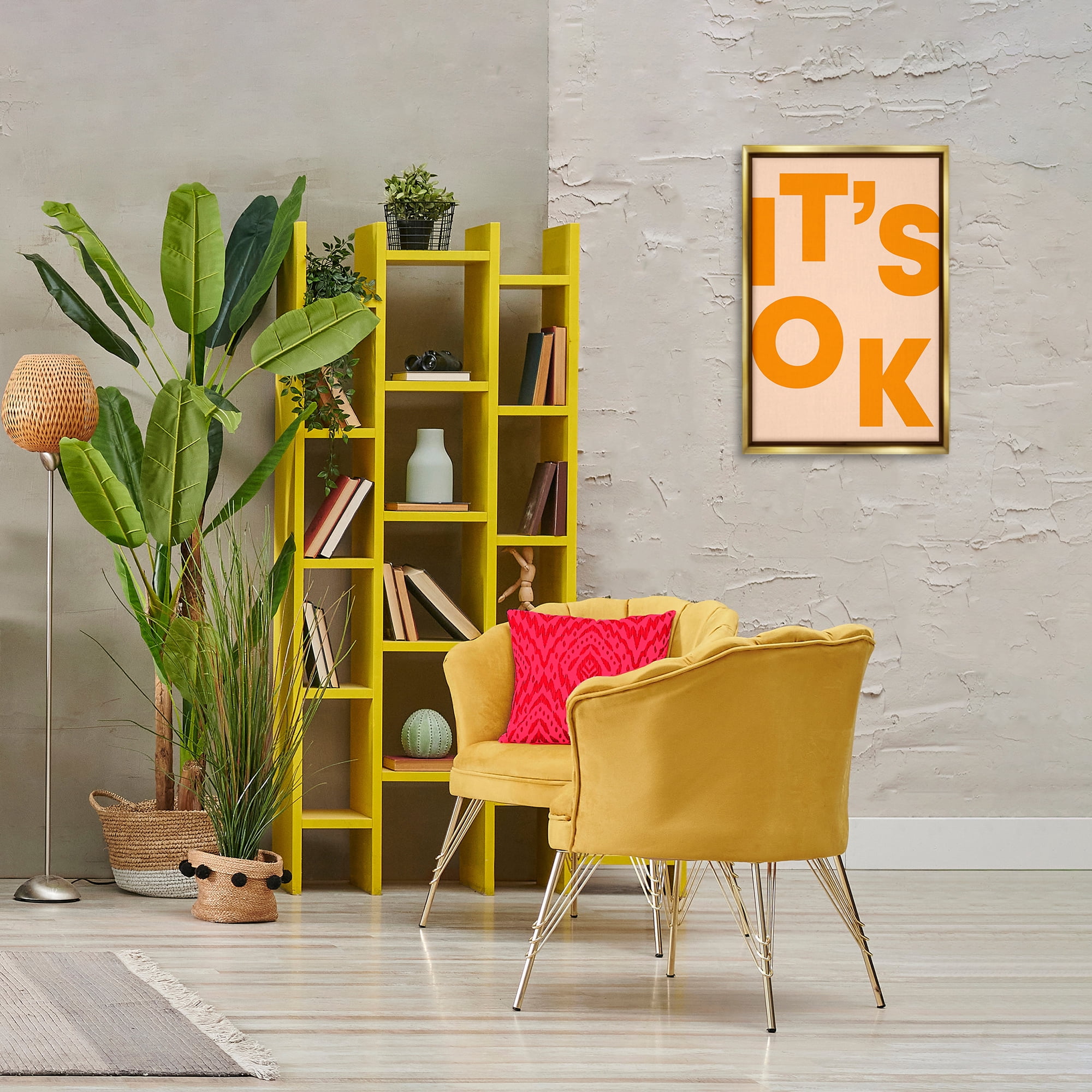 Stupell Industries It's OK Typography Typography Painting Gold Floater Framed Art Print Wall Art, 17 x 25