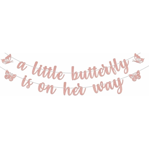 Little Butterfly Banner, Baby Shower & Birthday Party Decorations - Rose Gold