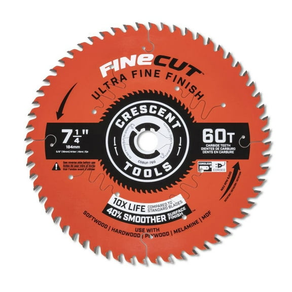 Crescent Circular Saw Blade 7 1/4In X 60 Tooth Fine Cut Ultra Fine Finishing