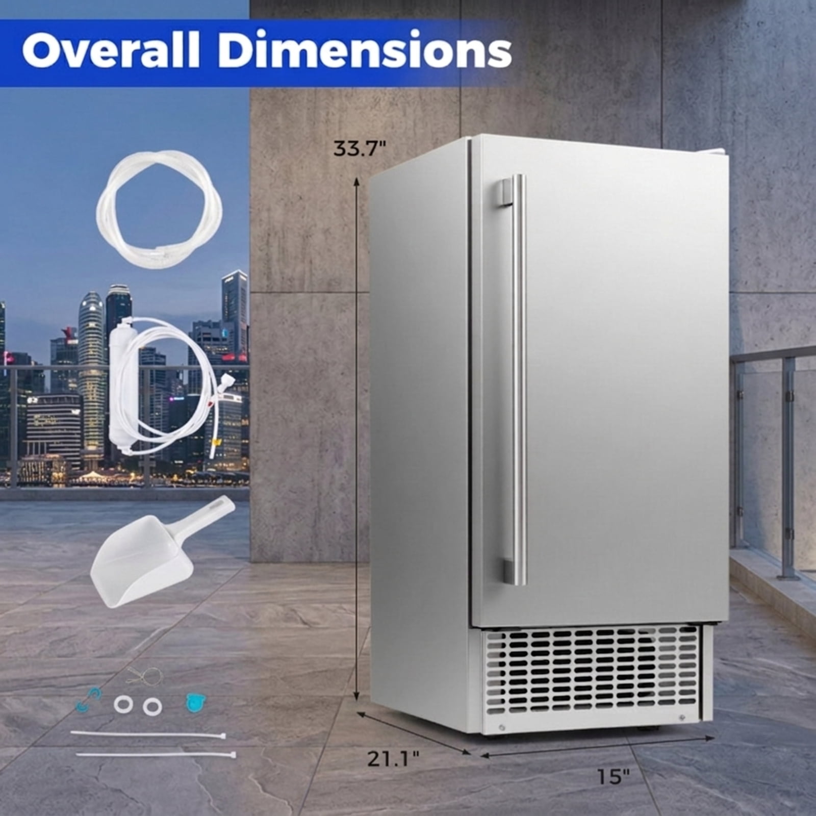 RUIE Commercial Ice Maker Machine 110 lbs/24H, Freestanding Undercounter Ice Machine with 25 lbs Storage Bin, Stainless Steel for Home Bar Cafe