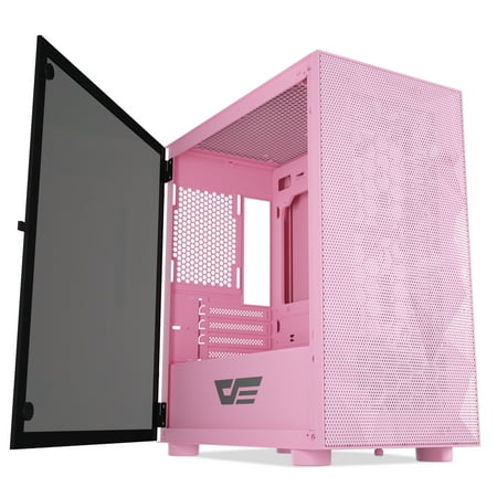 darkFlash DLM21 MESH Micro ATX Mini ITX Tower MicroATX Pink Computer Case with Door Opening Tempered Glass Side Panel & Mesh Front