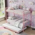 thumbnail image 4 of Twin Over Twin Metal Bunk Beds with Trundle Bed, UHOMEPRO Heavy Duty Bunkbed with Safety Guard Rails, 2 Ladders, Durable Bunk Beds Twin Over Twin Size for Kids Teens, Dorm Room Bedroom, Pink, 4 of 12