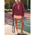 thumbnail image 4 of Veste Matelassée à Col Rond pour Femmes, Manches Longues, Coupe Ample, Demi-Glissière, à Capuche, avec Cordon de Serrage, Rouge Foncé, m, 4 of 7