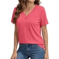 thumbnail image 2 of MOSHU Deep V Neck Womens Plus Size Tops Curved Hem Shirts for Women Fashion Trendy Blouses Casual Loose Fit Tees Tops, 2 of 8