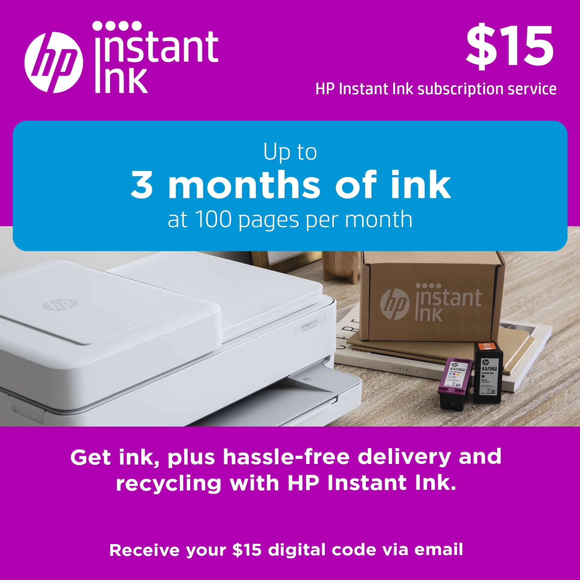 HP Instant Ink $15 PrePaid Card (Email Delivery) - Walmart.com