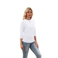 thumbnail image 3 of Ronuti Womens 3/4 Length Sleeve Tops Crewneck Ruched Summer Shirts 2026 Business Casual Outfits Blouses Spring Clothes White Tops, 3 of 7