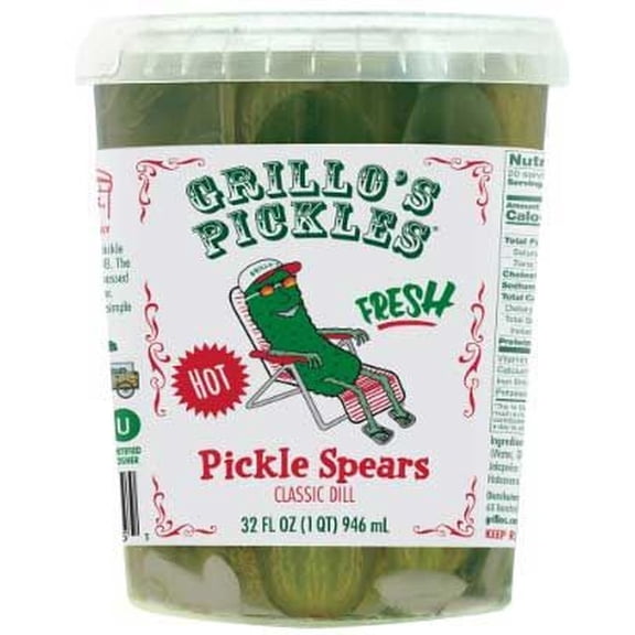Grillos Pickles Hot Italian Dill Spears, 32 Fluid Ounce -- 6 per Case.