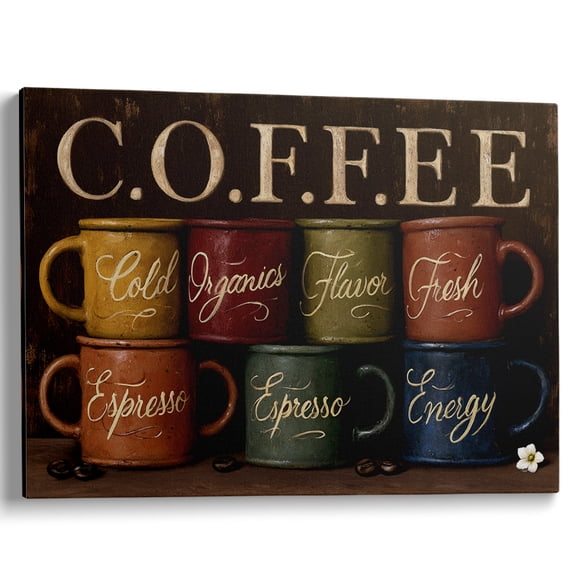 Wallume Store Vintage Coffee Cup Mugs Kitchen Canvas Wall Art Coffee Bar Station Decor 12x8 Inch