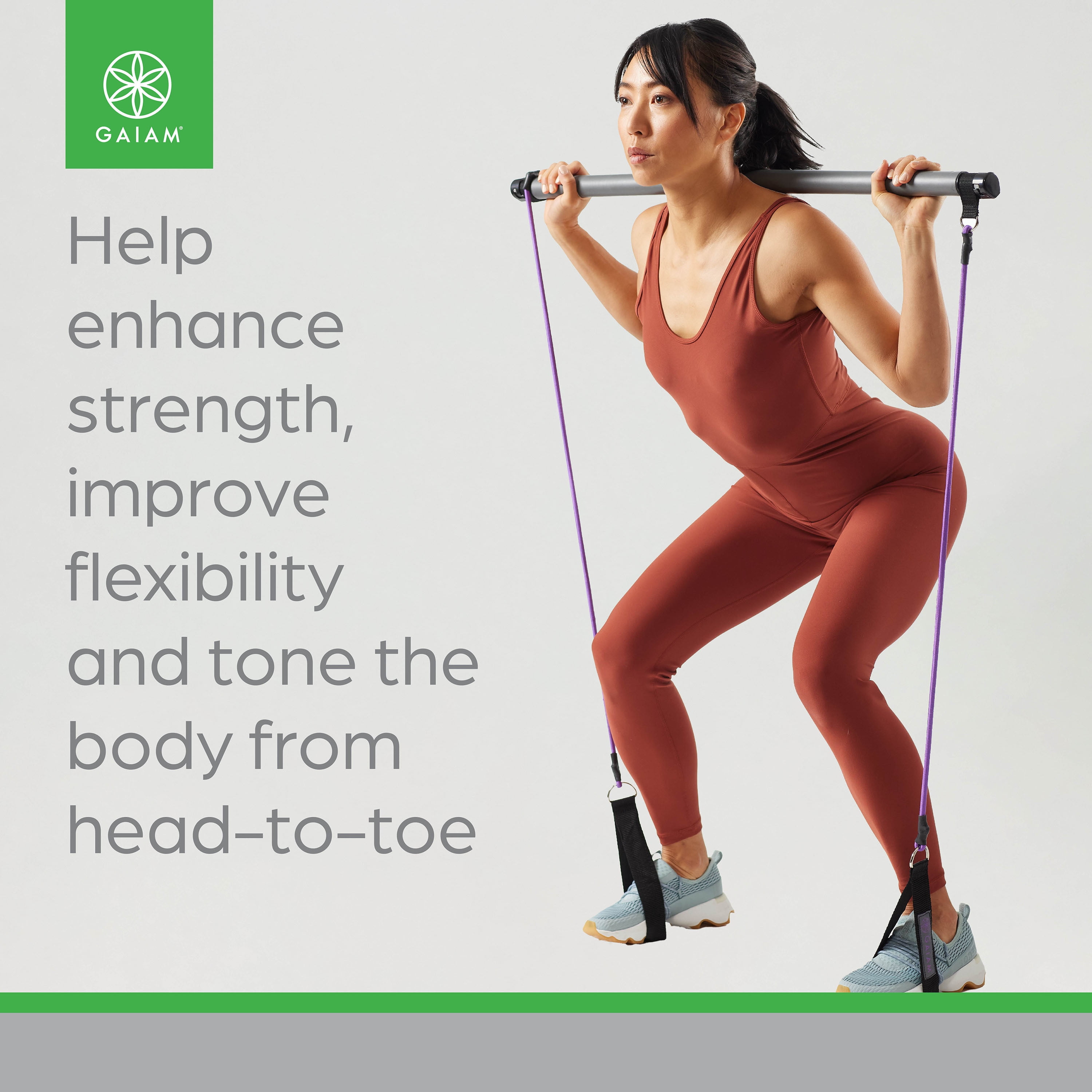 Gaiam Pilates Bar Kit, 1 Bar with 2 Resistance Cords, Exercise