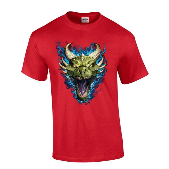 Blue Fire Breathing Dragon Head House of Dragon Head Moonlight Mens Short Sleeve T-shirt Graphic Tee-Red-6xl
