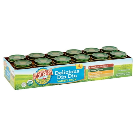 (12 Pack) Earth's Best Organic Baby Food Delicious Din Din Variety Pack Baby Food, 4 (Best Food For 7 Month Baby)