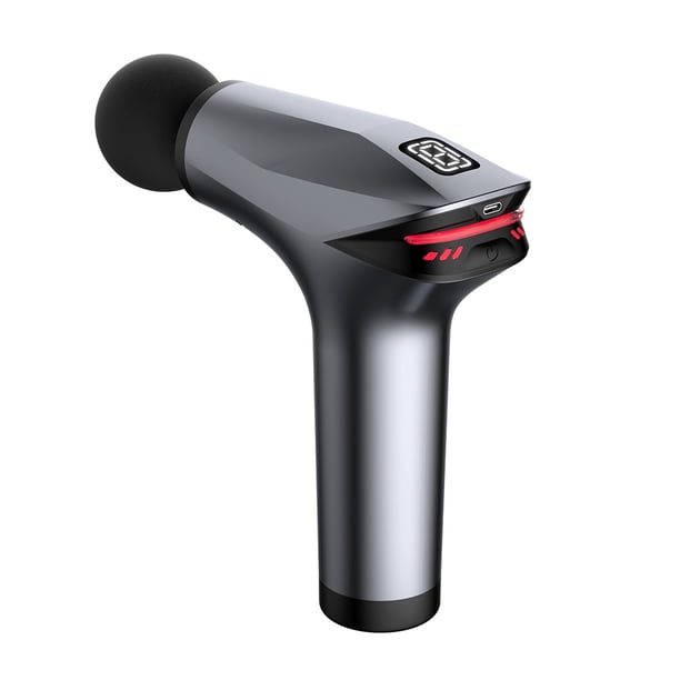 Vogacara Masajeador de fascia eléctrica Fitness LED Masaje muscular recargable Ajustable Percusión portátil Relajación de mano masajeadores Gris Vogacara CE013622-04