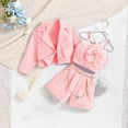 thumbnail image 5 of Odeerbi 4-7 Años Niñas Verano Trajes Algodón Flor Tops Traje Pantalones Cortos Chaqueta Blazer Trajes Notched Lapel Traje Chaqueta Tres Piezas Conjunto, 5 of 5