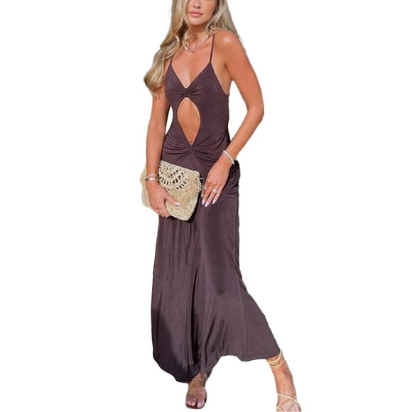 WIFORNT Women Cutout Dress, Sleeveless Off Shoulder V Neck Patchwork Slimming Casual Club Party One-Piece Dresses