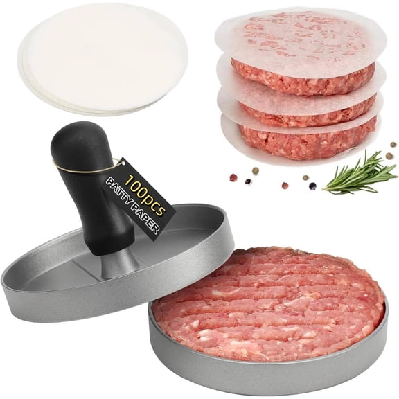 RYLZX Burger Press 100 Patty Papers, Non-Stick Hamburger Patty Maker with Wax Paper, Aluminum Burger Maker for Kitchen BBQ Grill
