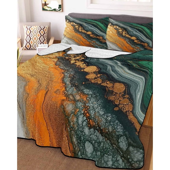 Teal Orange Marble Queen Size Down Alternative Comforter, Lightweight Comforter Quilt Bedding Set with Pillow Shams Modern Ink Painting Abstract All Seasons Bed Comforter Duvet Insert 90"x96"