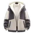 thumbnail image 2 of Men's Winter Hooded Cotton Jacket Thick Fleece Lined Lined Casual Color Block Patchwork Fashion Coat,Shearling | JASKFLY,Khaki XL, 2 of 5