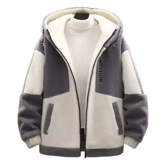 Lyrehush Mens Snow Coats Color Block Fleece Hoodie Full-Zip Winter Wear Soft Warm Jackets