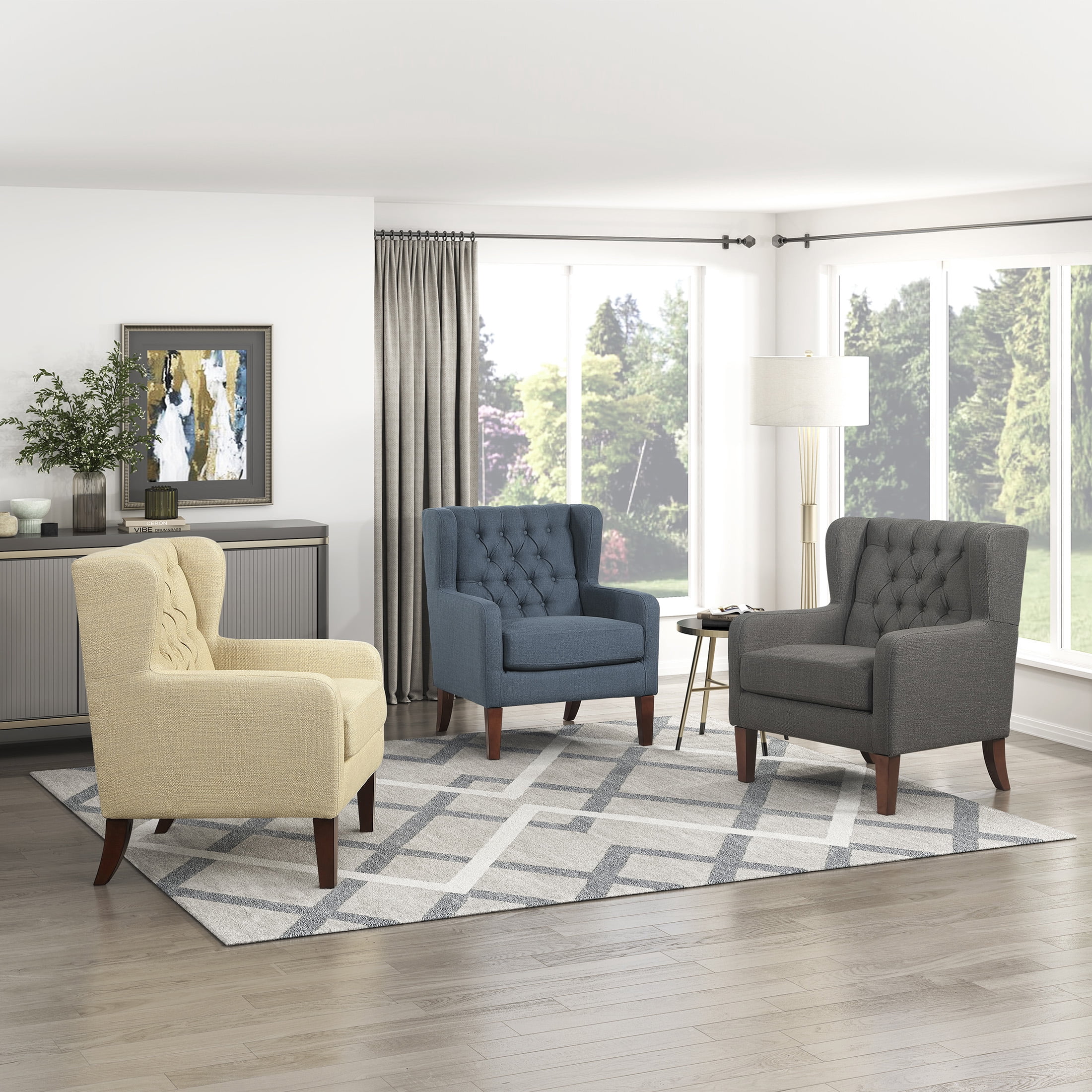 OakvillePark Varen Textured Fabric Buttom-Tufted Wing Back Accent Chair, Blue