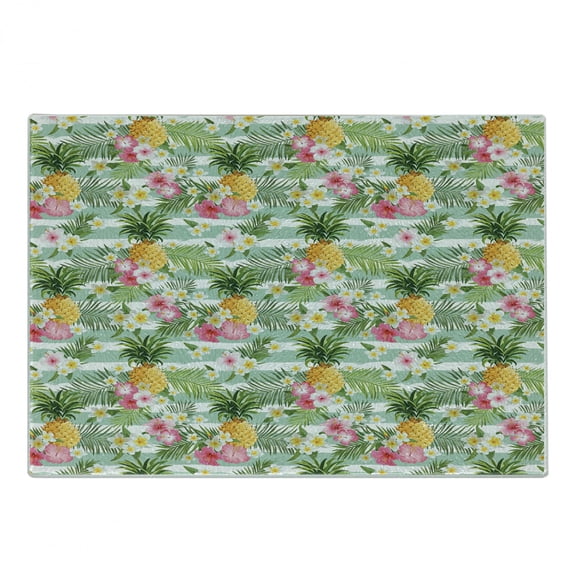 Fruits Cutting Board, Tropical Plants Botany Exotic Daffodil Geometrical Lily Surreal Exotic Beauty Theme, Decorative Tempered Glass Cutting and Serving Board, Small Size, Multicolor, by Ambesonne