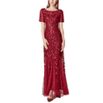 thumbnail image 3 of Uhndy Formal Gown Women's Roud Neck Short Sleeve Lace Sequins Tulle Dresses Long Party Dresses for Women Sexy Elegant Dress Wine Red M, 3 of 6