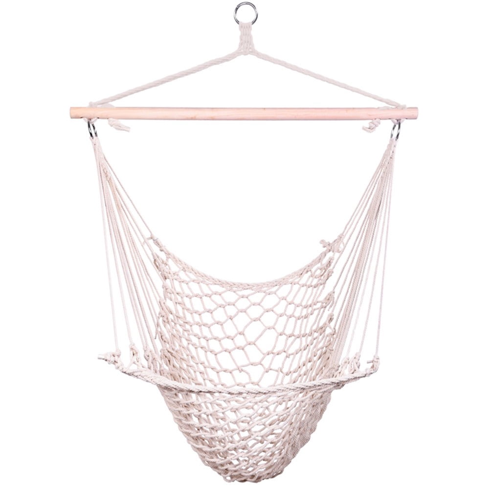 IVV Outdoor Swing Chair - Hanging Hammock Reading Chair - Soft Cotton Rope w/ Wood Stretcher - 250lbs Weight Capacity, Beige