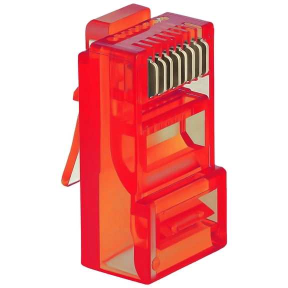 Conector Cable Internet CrystalRed 1 Paquete 1x40 Pzas Rj45 Macho de Paso CAT6 Rojo Traslúcido Plástico y Metal