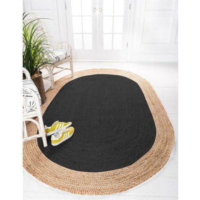 Aizza Trends Handmade Hand Crafted Eco -Frendly Jute Floor Area Rug-Floor Carpet Rug-Floor Runner Rug-Center Table Carpet Rug-Bed Side Runner Rug-Make in India-6 x 9 Feet Ova ( 180 cm x 270 cm )