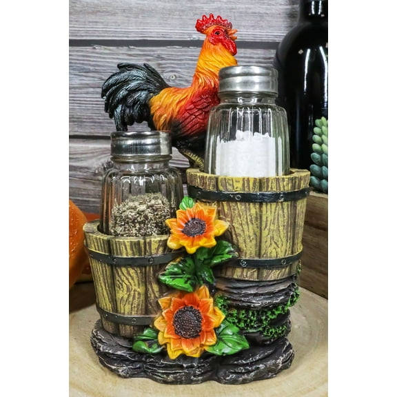 Ebros Crowing Rooster Standing On Fence Salt And Pepper Shakers Holder 6.5"H