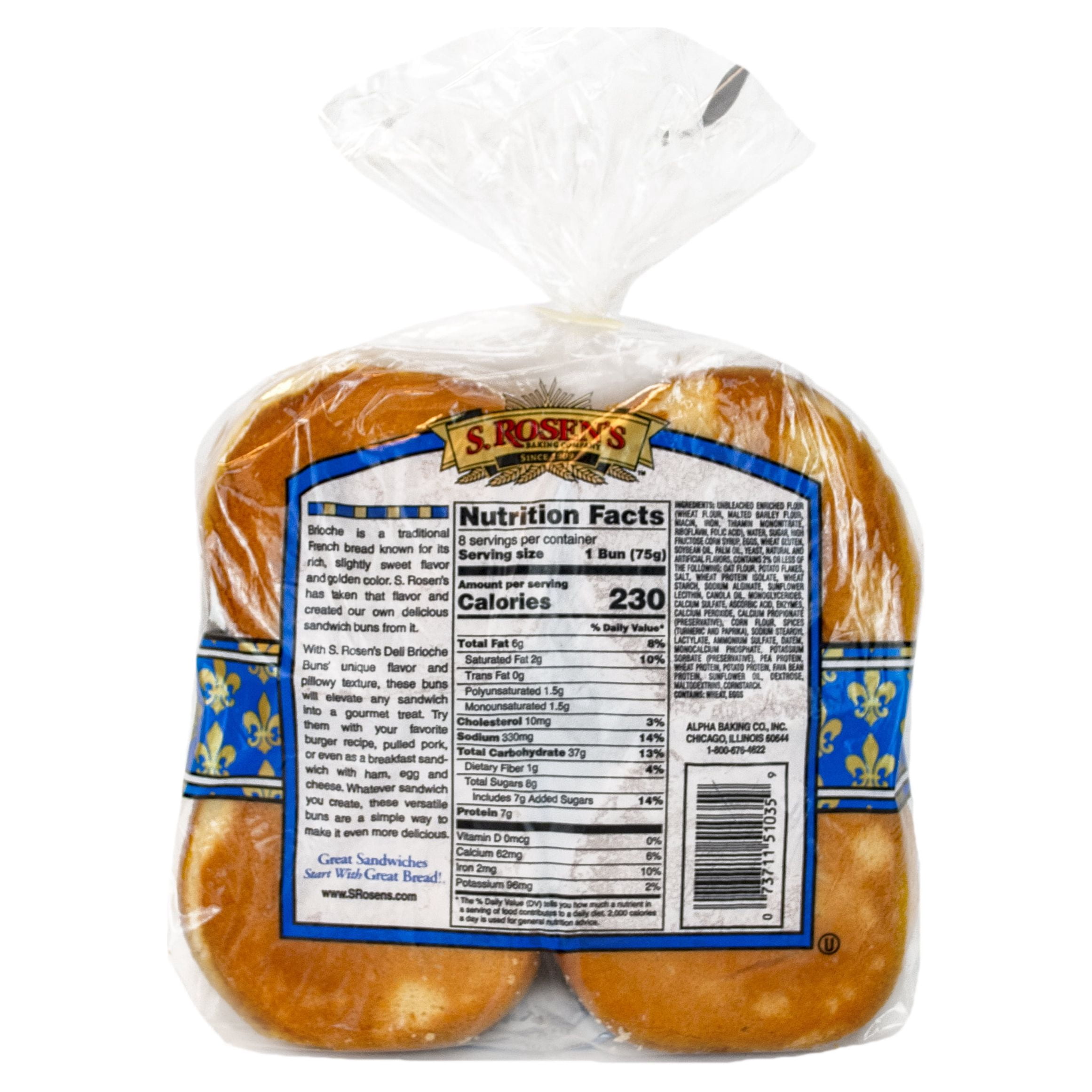 S. Rosen's Brioche Fresh Buns, 8 Count Package, 21 oz.