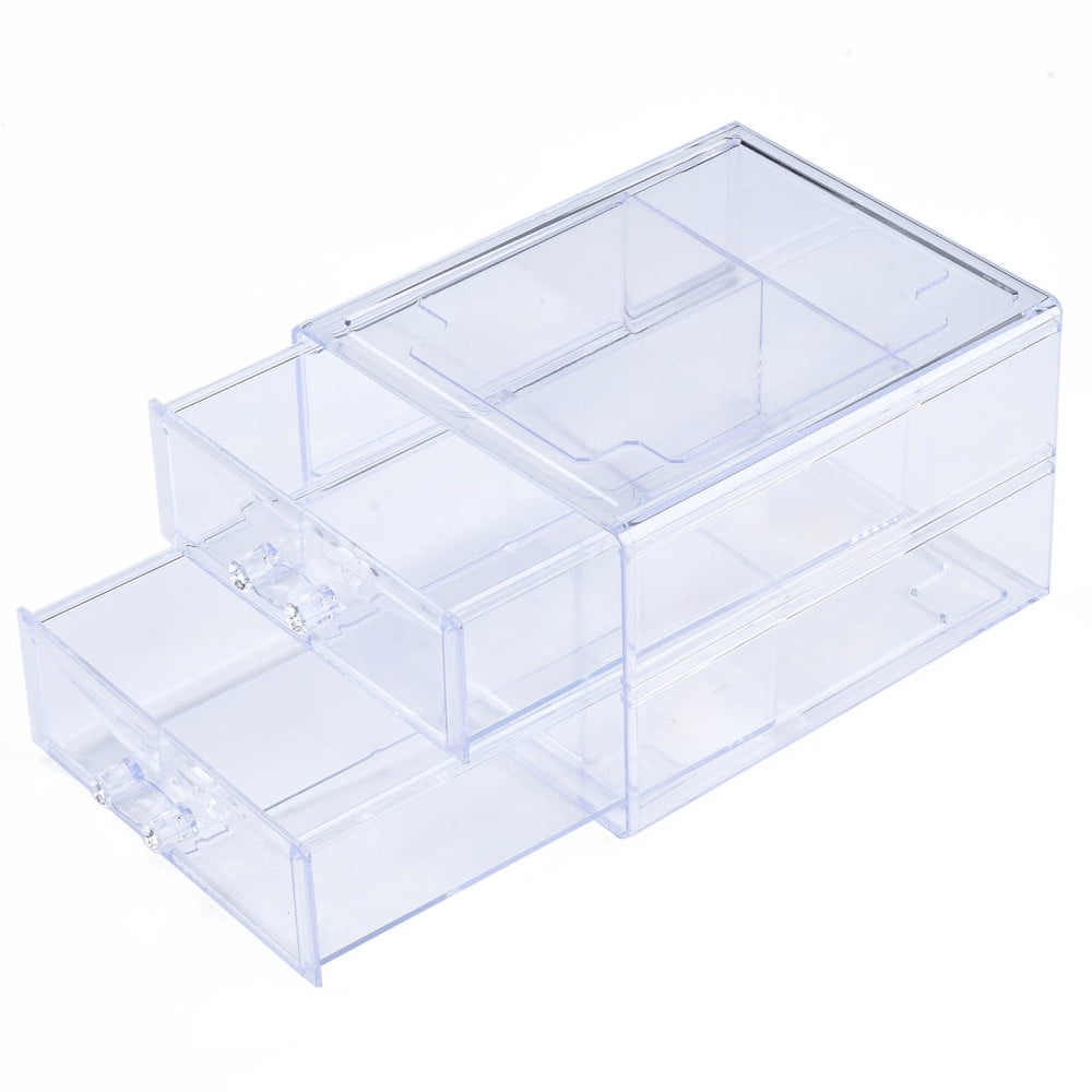 Double Layer Polystyrene Plastic Bead Storage Containers with 2 Compartments Organizer Boxes Rectangle Drawer Clear 19.4x15.2x11.5cm