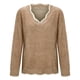 thumbnail image 4 of Gibobby Suéter cuello v, Suéter corto para mujer, cuello en V, manga larga, suéter casual(Caqui,M), 4 of 5