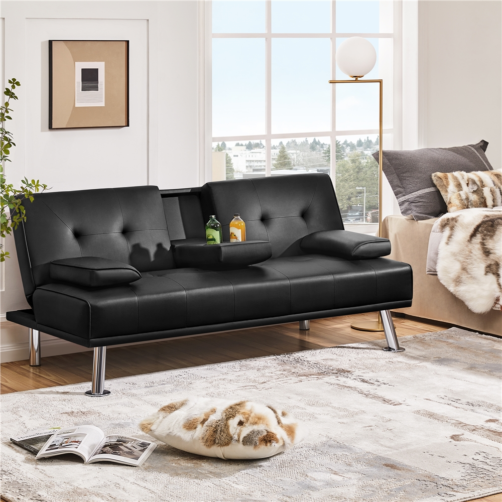 Renwick Modern Faux Leather Futon, Black photo 3