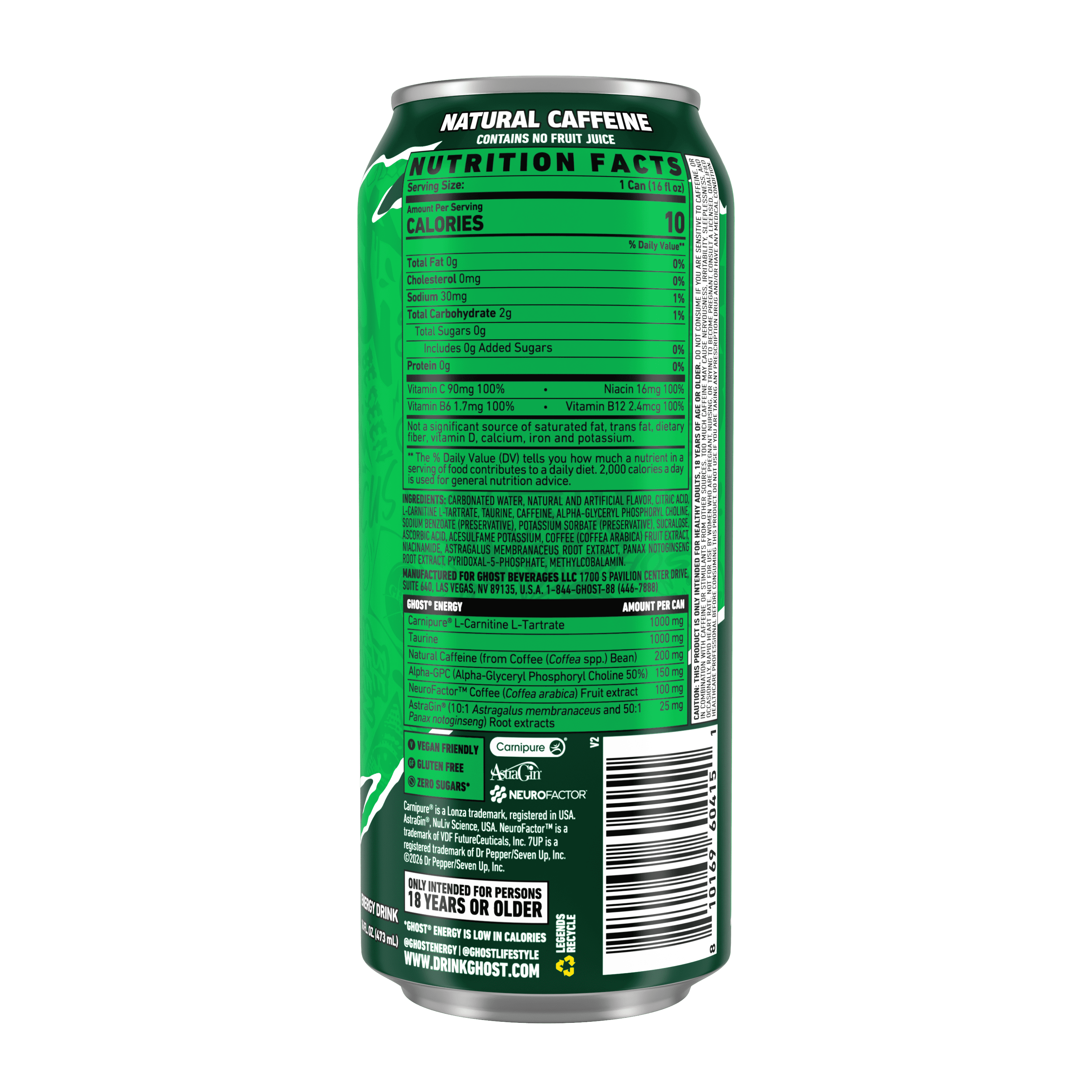 GHOST Zero Sugar Energy Drink, 7UP Lemon Lime, 16 fl oz Can, 12 Pk
