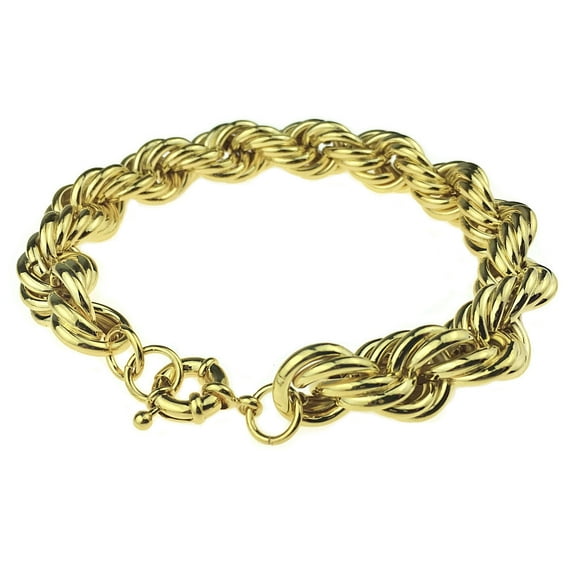 Mens 14k Gold Plated Big Rope Bracelet 9” x 14MM Hollow Twisted Hip Hop Wrist Chain