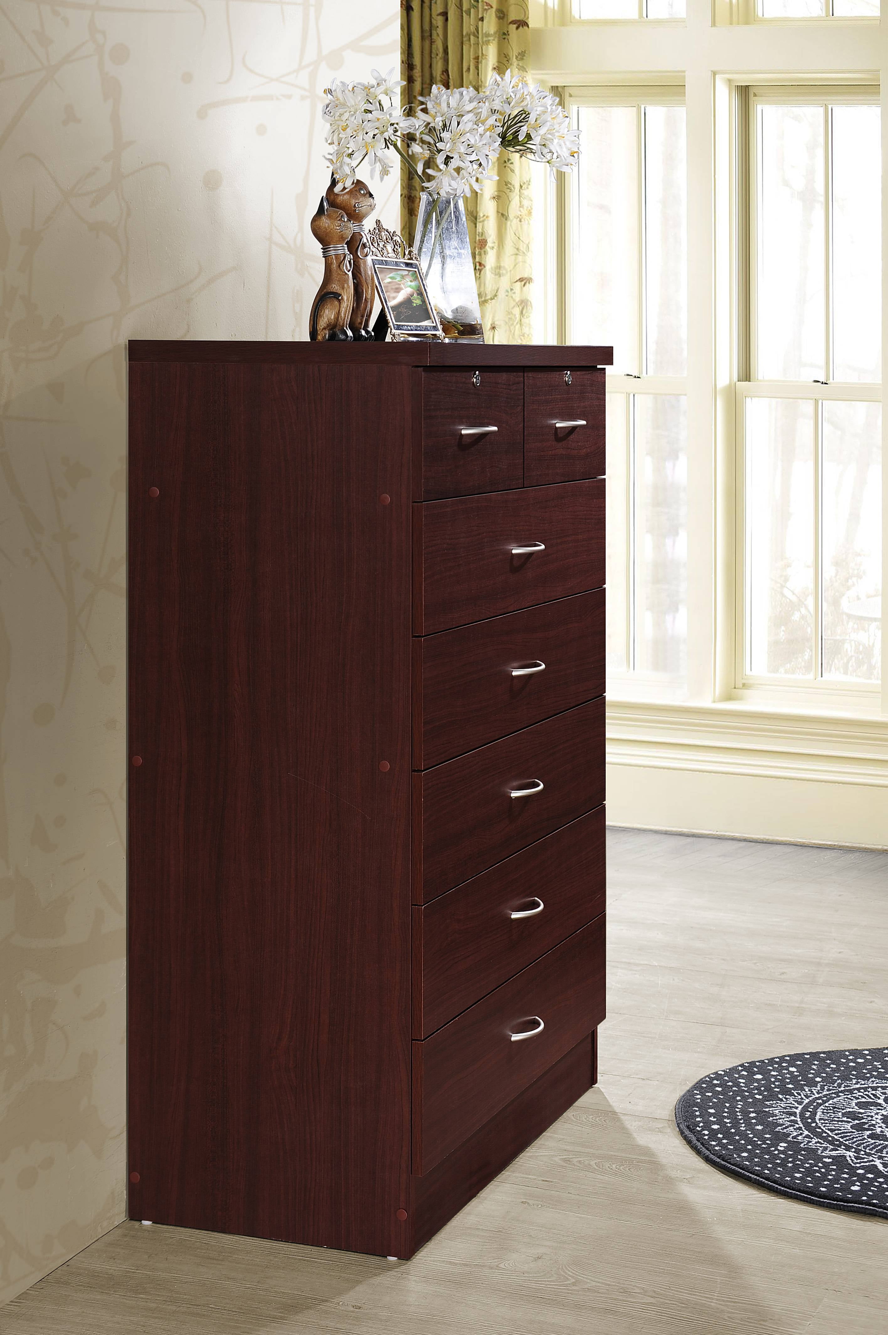 Hodedah 7 Drawer Dresser with Two Locks, Mahogany