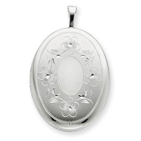 Sterling Silver Oval Locket W/ Flower Border - 3/4 Inch X 1 Inch Sterling Silver
