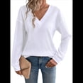 thumbnail image 1 of Blusas de Punto Gofre para Mujer, Blusas Casuales de Larga con Farol, Cuello en V, Camisetas Oversize. XL, 1 of 8
