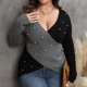 thumbnail image 5 of Suéter de cuello en V para mujer, con bloques de color, otoño e invierno, manga larga, talla grande, poliéster., 5 of 8