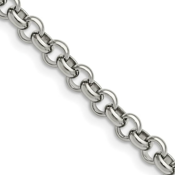 Auriga Fine Jewelry Stainless Steel Polished 6 mm Rolo Chain Necklace for Men 18"