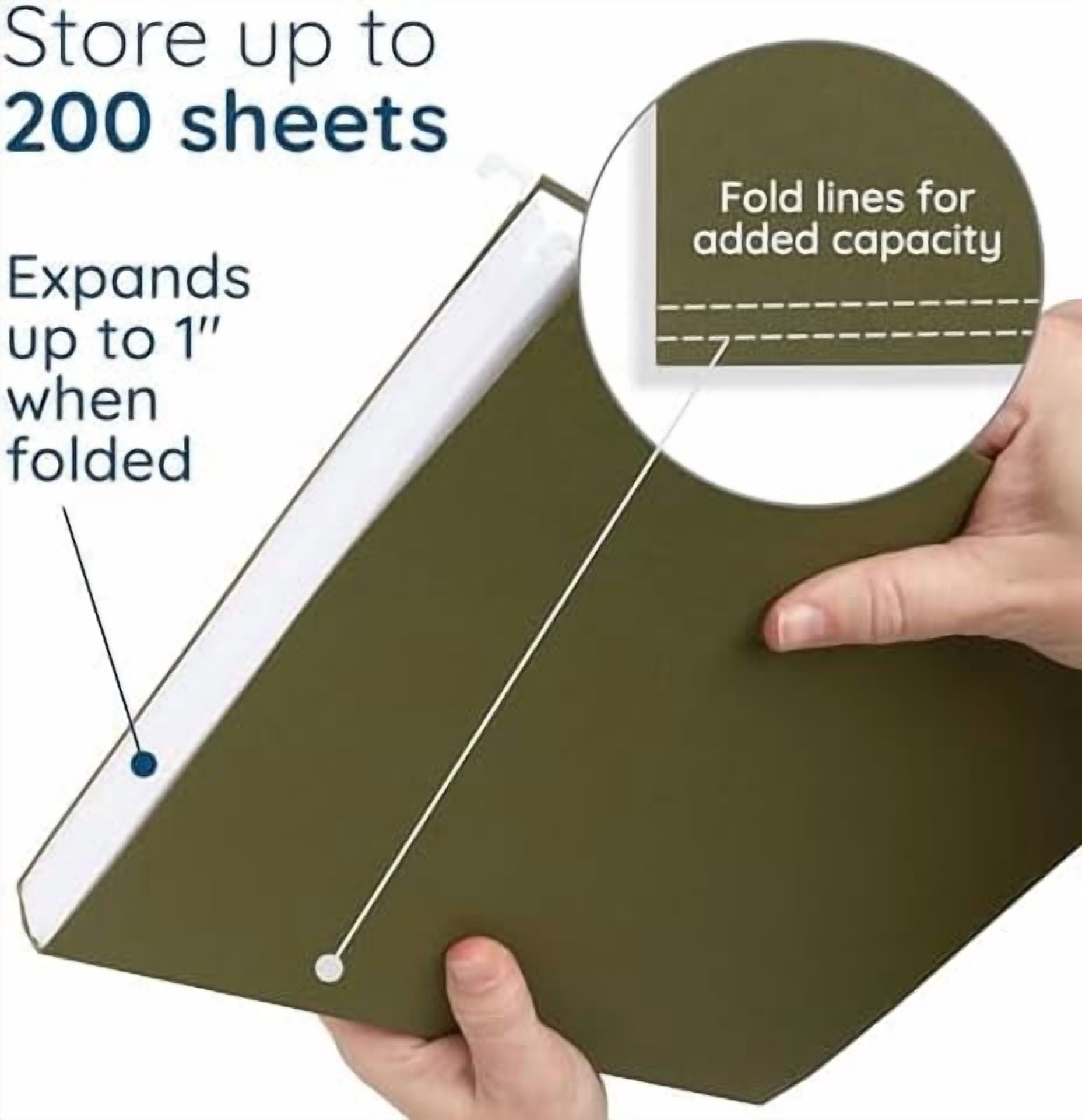25 Hanging File Folders, Reinforced Hanging Folders, Standard File Folders for Filing Cabinet, Letter Size, Green, 25 Pack