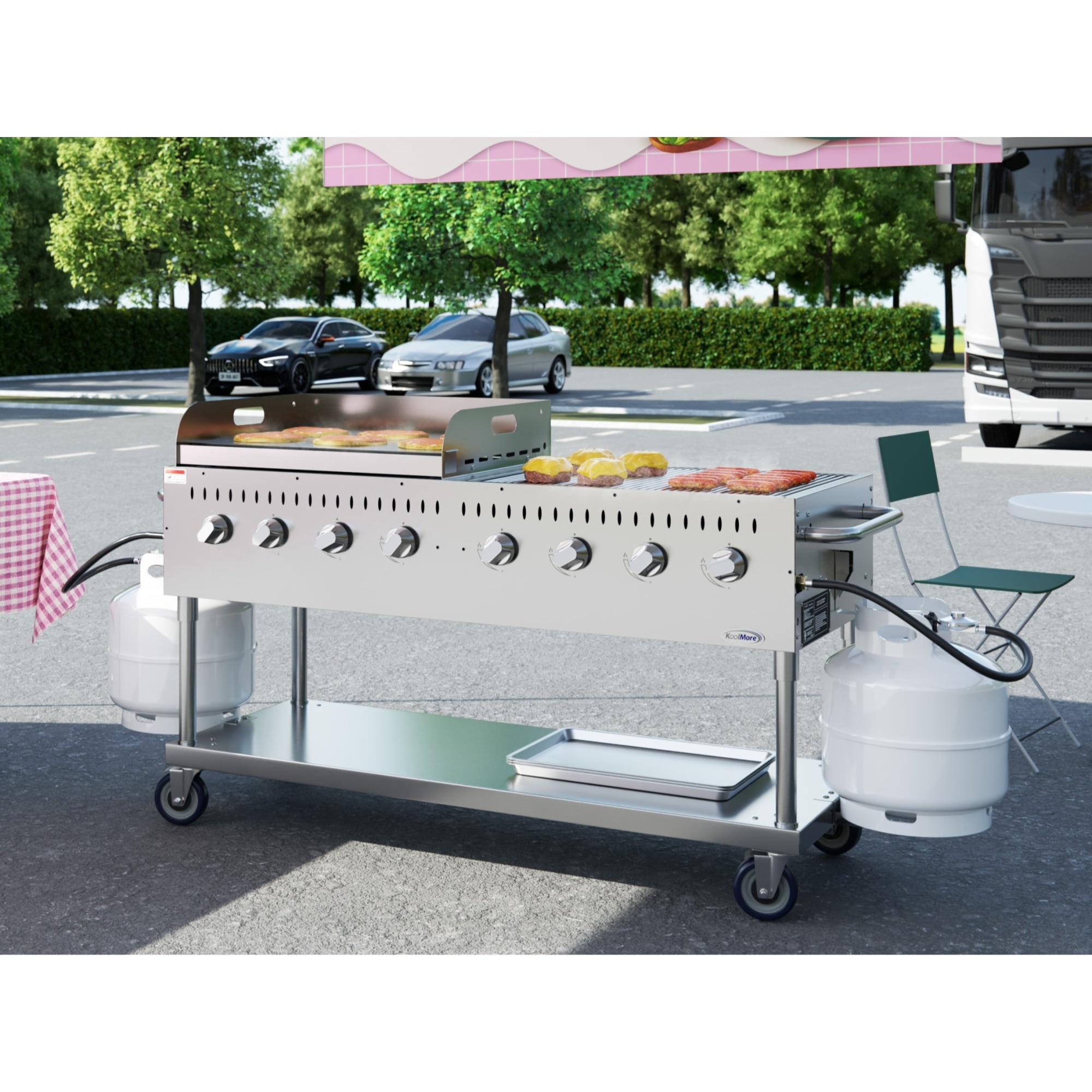 60 in. 8-Burner Commercial Outdoor Propane Gas Grill with 30 in. Griddle in Stainless-Steel, ETL Listed (CGKIT6-G30)
