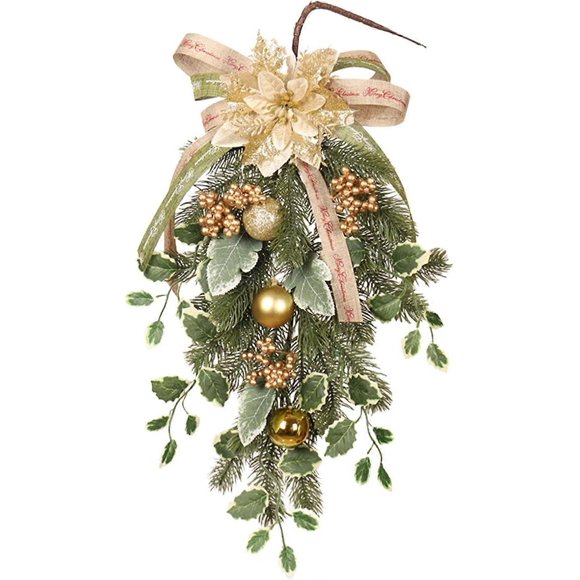 Artificial Christmas Teardrop Swag with Golden Beads