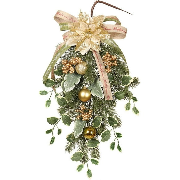 Artificial Christmas Teardrop Swag with Golden Beads