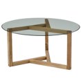 thumbnail image 4 of Topcobe Table d'Appoint Table Basse Ronde avec Plateau en Verre Trempé et Piètement en Bois Robuste, Table à Thé pour Salon, Marron, 4 of 7