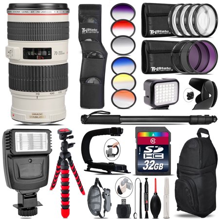 Canon EF 70-200mm 4L IS USM Lens + Color Set + LED Light - 32GB Accessory Bundle