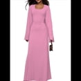 thumbnail image 2 of Vestido de Invitada de Boda para Mujer, Larga, Ajustado, de Punto Acanalado, Maxivestido Formal de Otoño Rosa L, 2 of 9